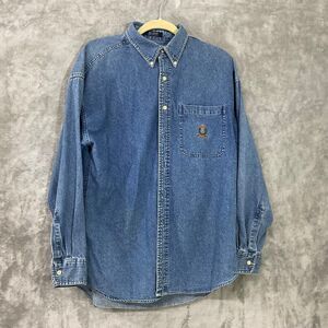 Vintage Chaps Ralph Lauren Denim Shirt Mens L Blue Button Down Crest Pocket 90s